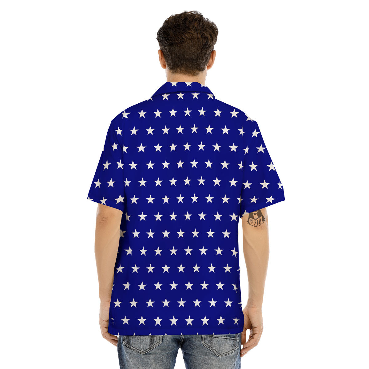 USA Star White And Blue Print Pattern Men's Hawaiian Shirt-grizzshop