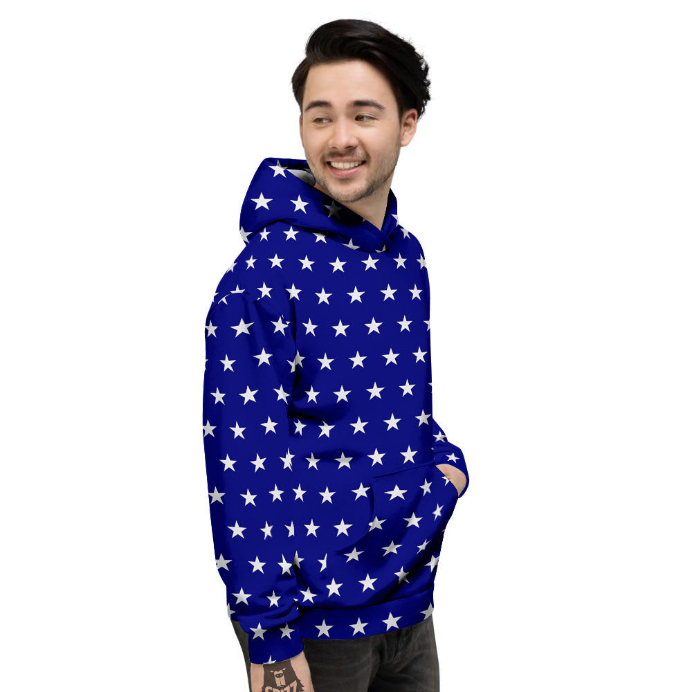 USA Star White And Blue Print Pattern Men's Hoodie-grizzshop