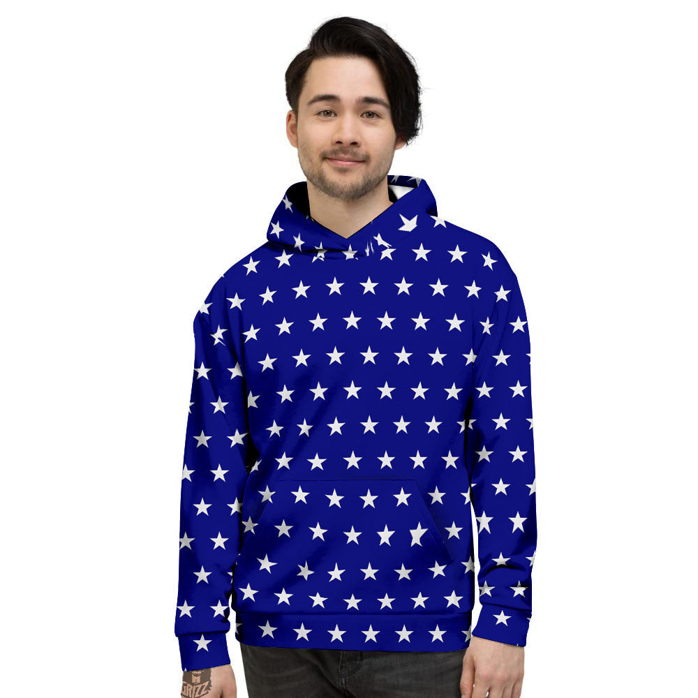 USA Star White And Blue Print Pattern Men's Hoodie-grizzshop