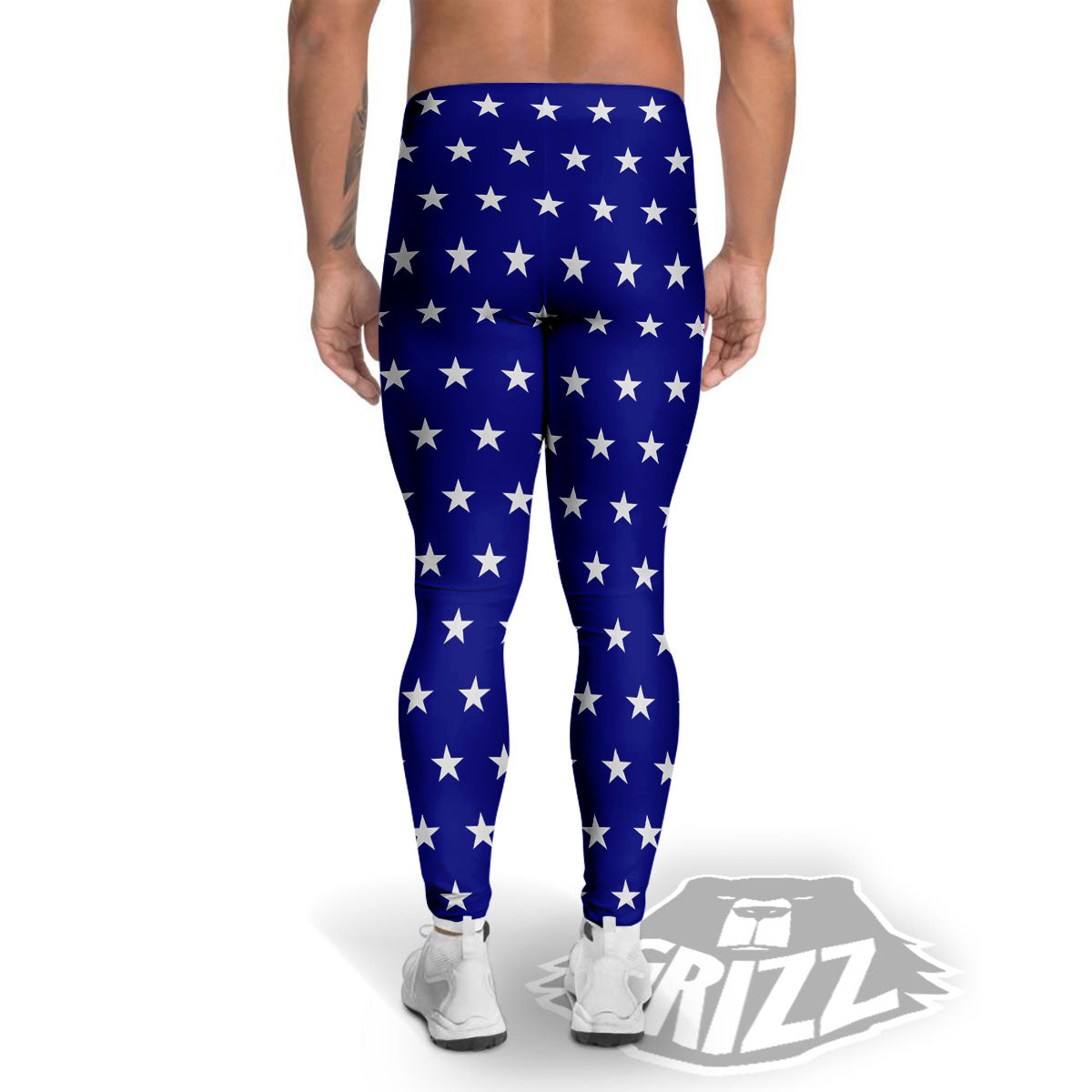 USA Star White And Blue Print Pattern Men's Leggings-grizzshop