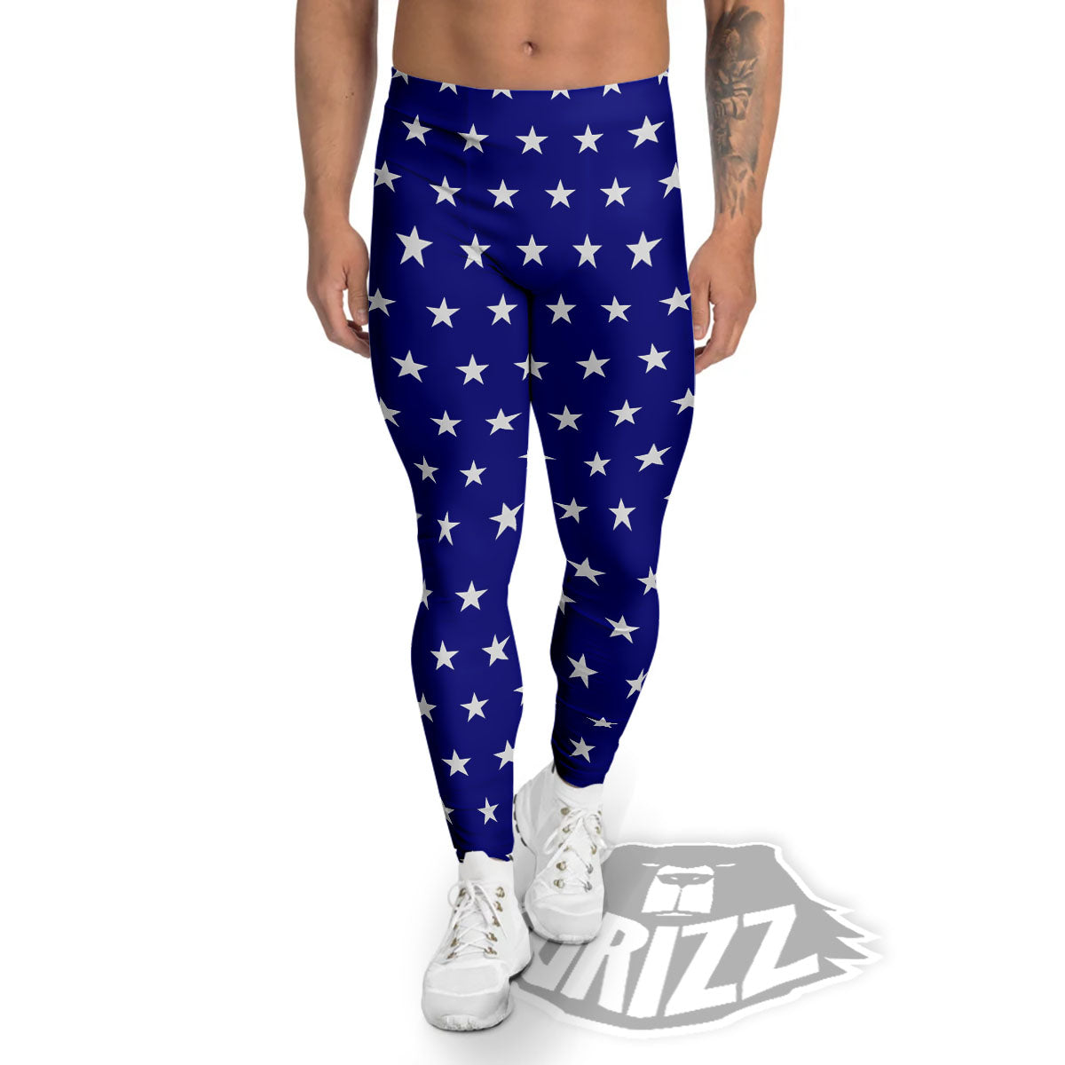 USA Star White And Blue Print Pattern Men's Leggings-grizzshop