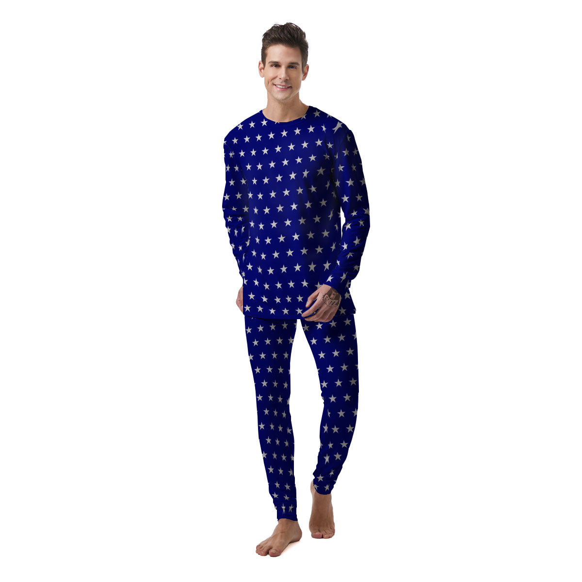 USA Star White And Blue Print Pattern Men's Pajamas-grizzshop