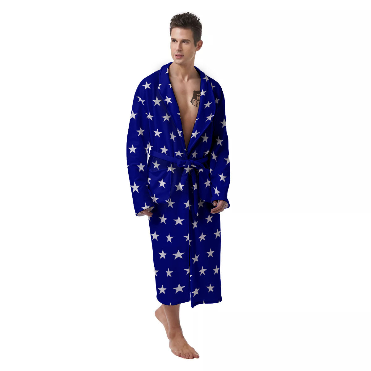 USA Star White And Blue Print Pattern Men's Robe-grizzshop