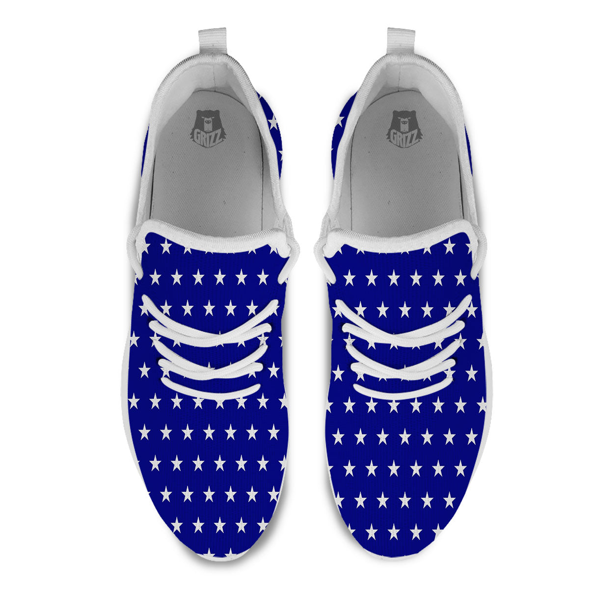 USA Star White And Blue Print Pattern White Athletic Shoes-grizzshop