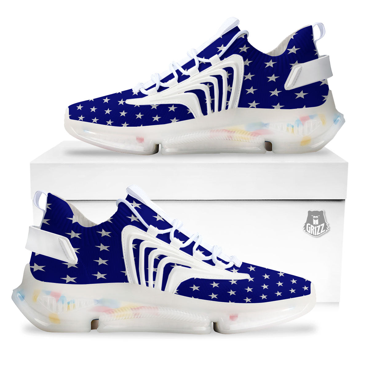 USA Star White And Blue Print Pattern White Gym Shoes-grizzshop