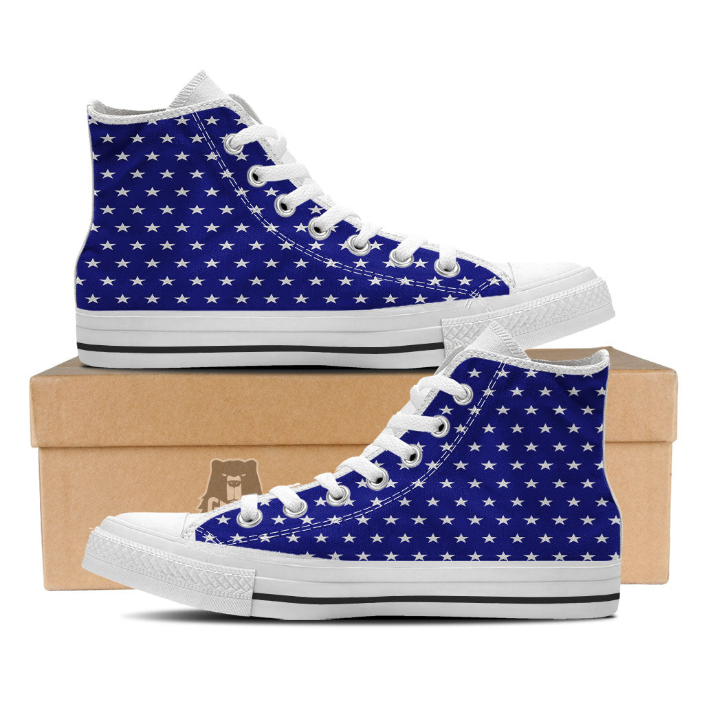 USA Star White And Blue Print Pattern White High Top Shoes-grizzshop