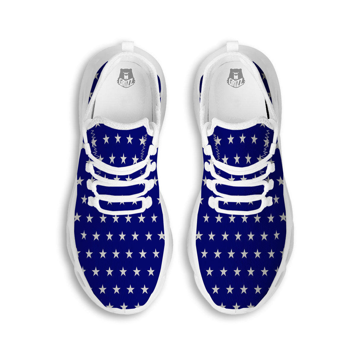 USA Star White And Blue Print Pattern White Running Shoes-grizzshop