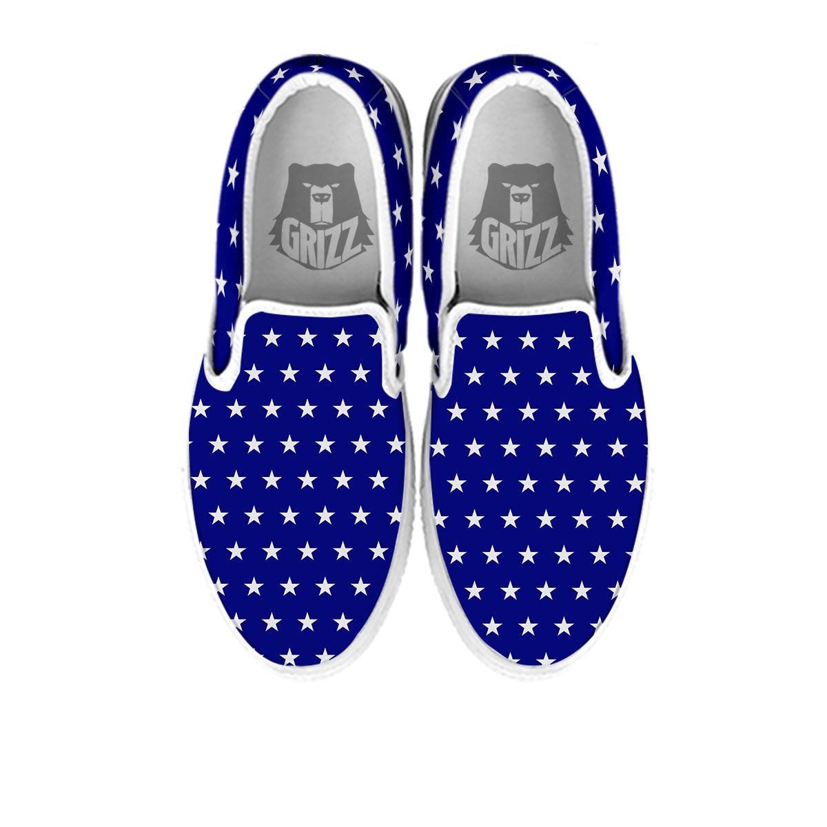 USA Star White And Blue Print Pattern White Slip On Shoes-grizzshop