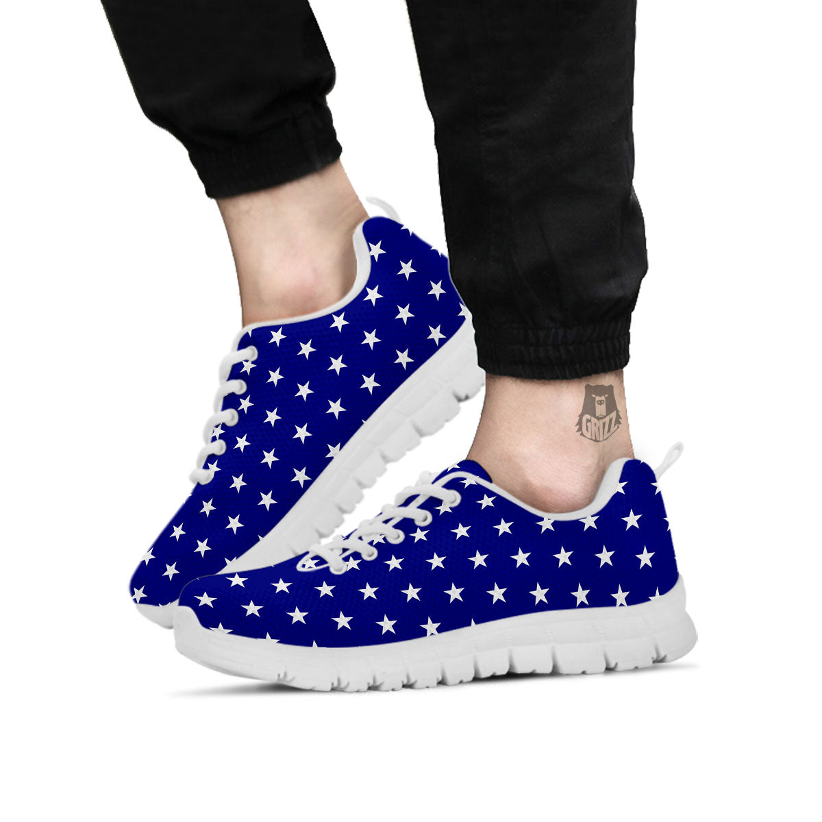 USA Star White And Blue Print Pattern White Sneaker-grizzshop