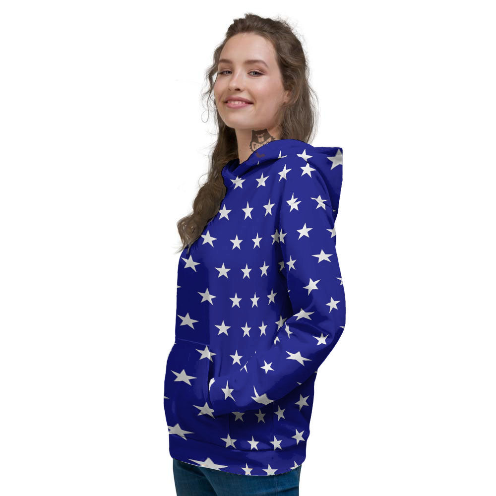 USA Star White And Blue Print Pattern Women's Hoodie-grizzshop