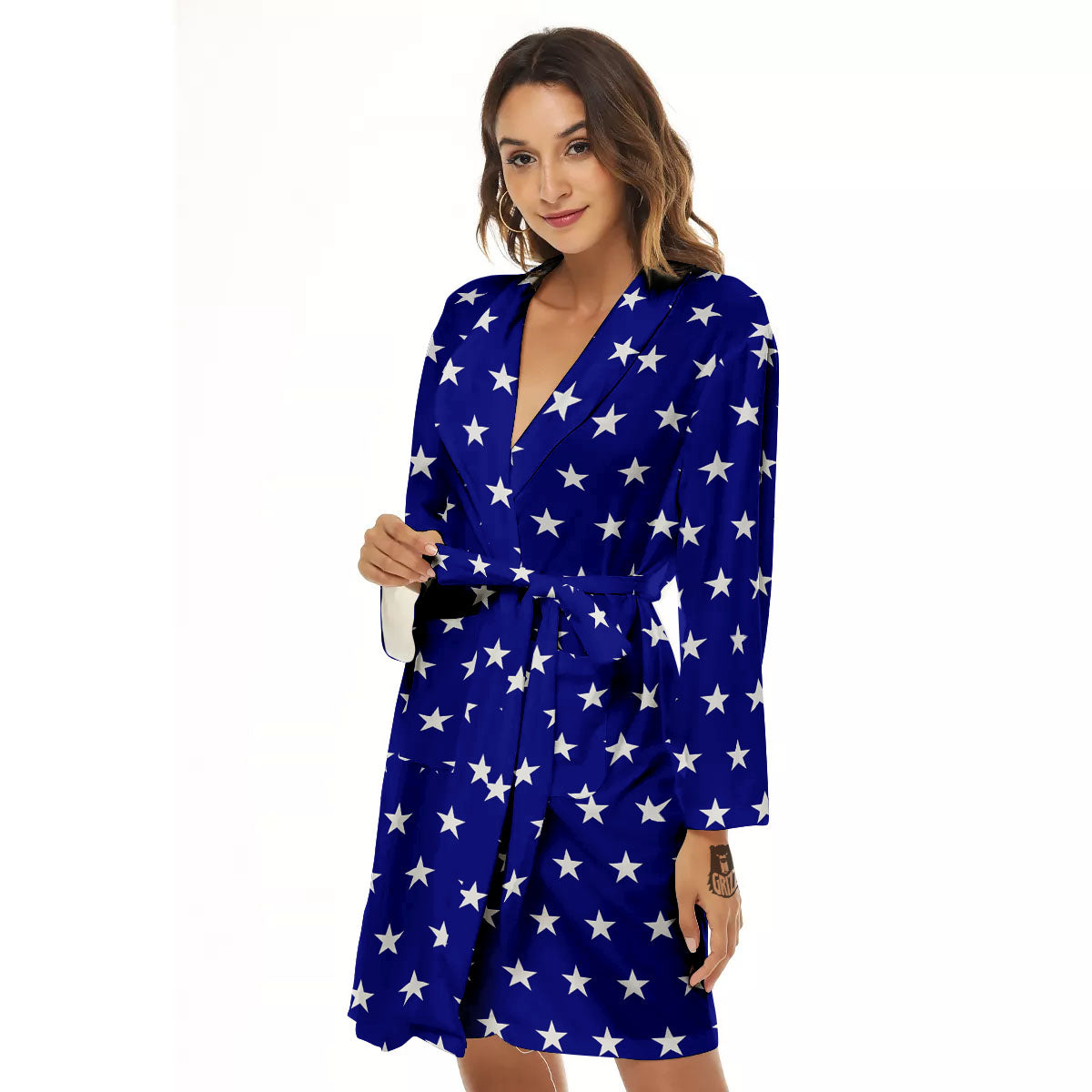 USA Star White And Blue Print Pattern Women's Robe-grizzshop