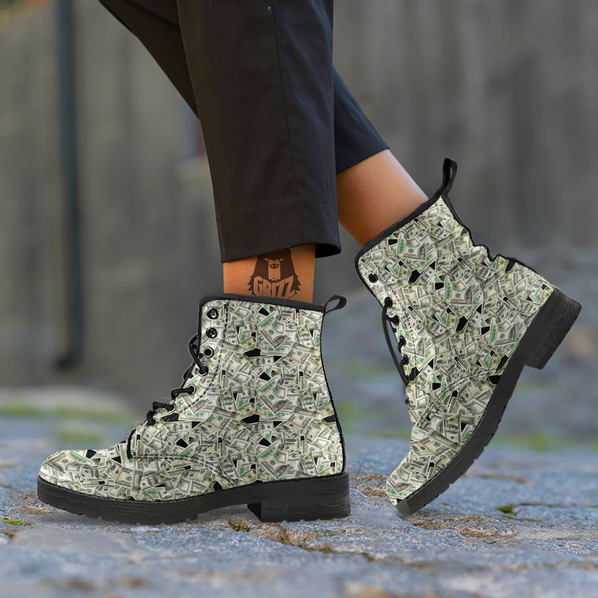 USD Flying Print Leather Boots-grizzshop