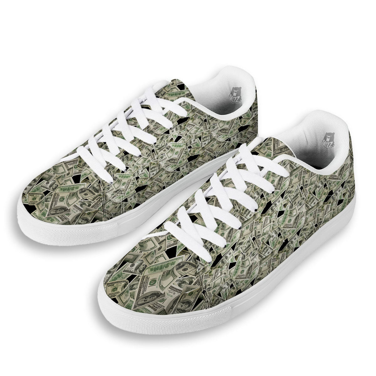USD Flying Print White Low Top Sneakers-grizzshop