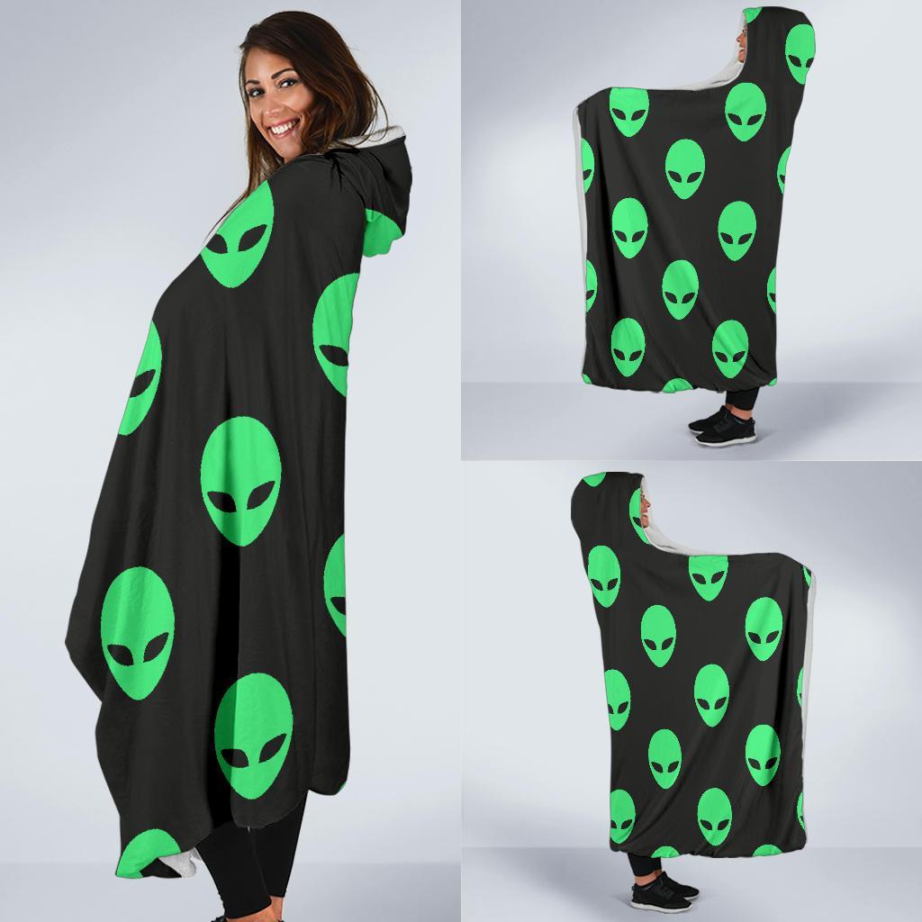 Ufo Alien Pattern Print Hooded Blanket-grizzshop