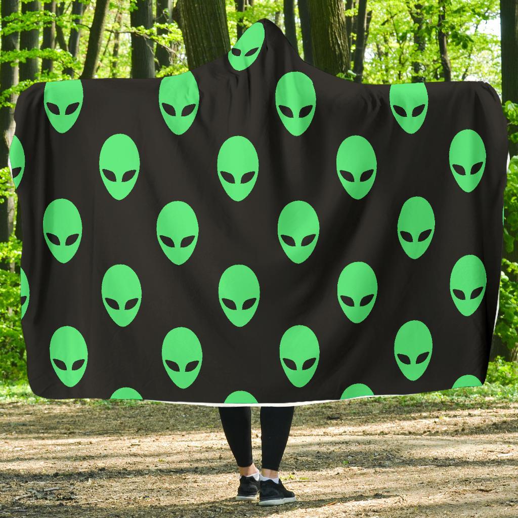 Ufo Alien Pattern Print Hooded Blanket-grizzshop