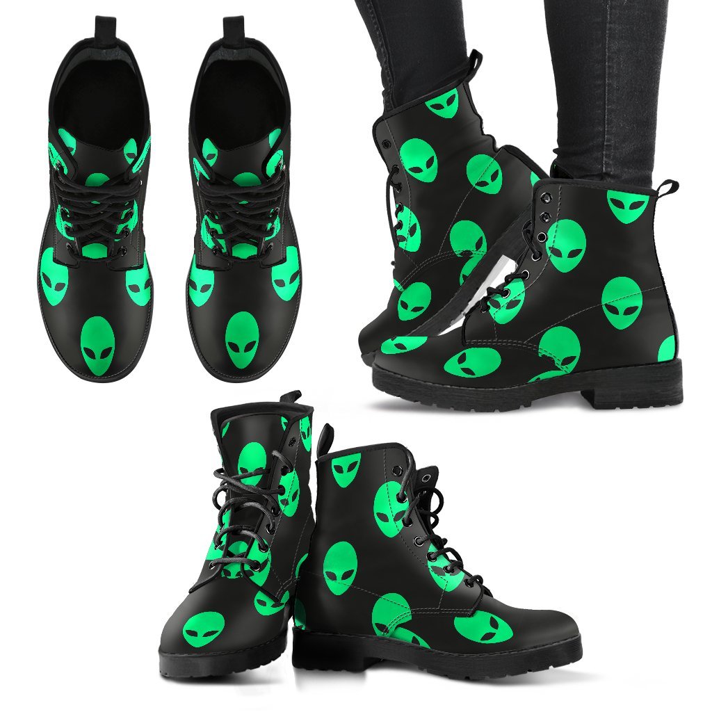 Ufo Alien Pattern Print Men Women Leather Boots-grizzshop