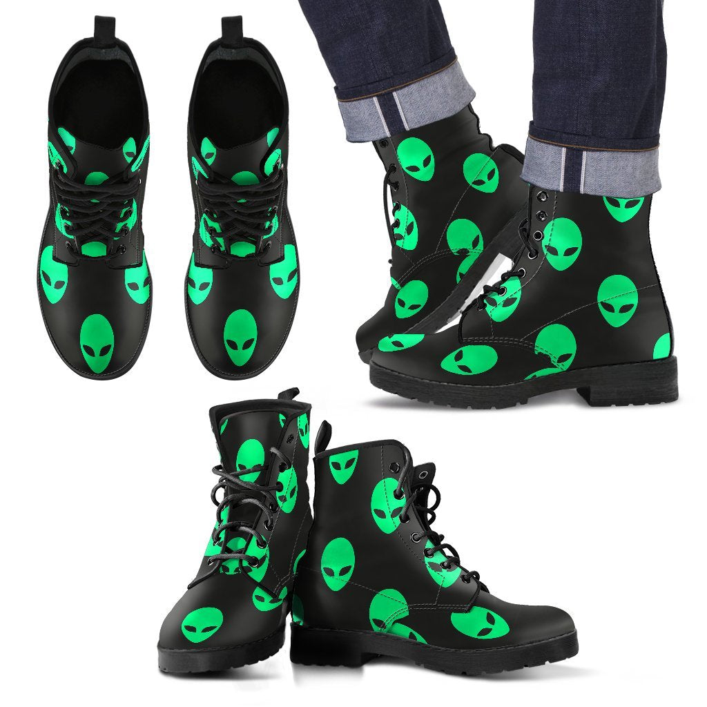 Ufo Alien Pattern Print Men Women Leather Boots-grizzshop