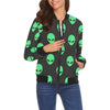 Ufo Alien Pattern Print Women Casual Bomber Jacket-grizzshop