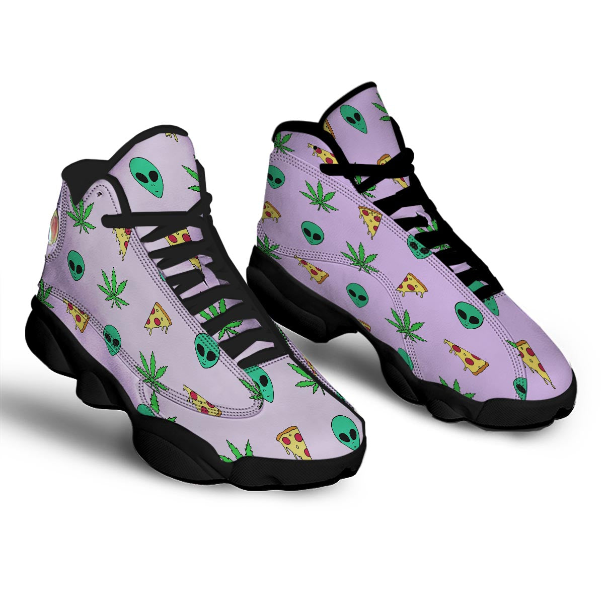 Ufo Pizza Trippy Print Pattern Black Basketball Shoes-grizzshop