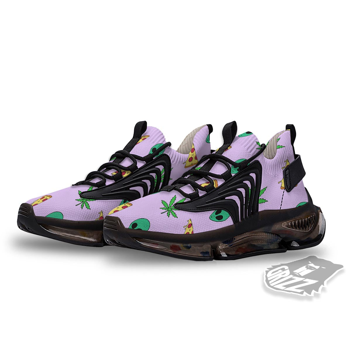 Ufo Pizza Trippy Print Pattern Black Gym Shoes-grizzshop