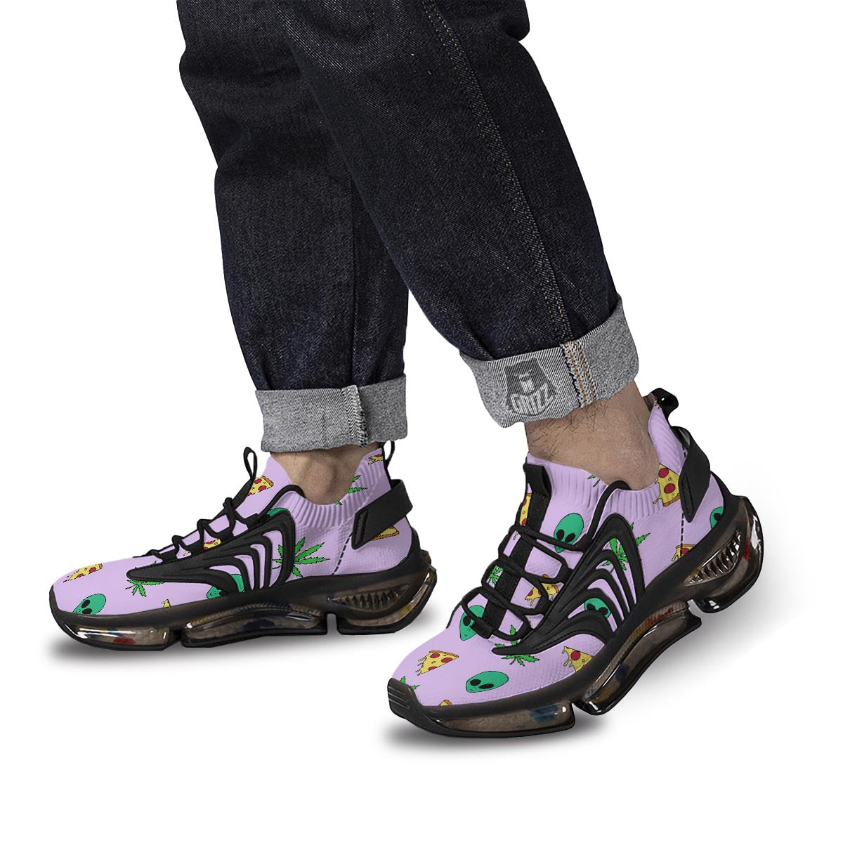 Ufo Pizza Trippy Print Pattern Black Gym Shoes-grizzshop