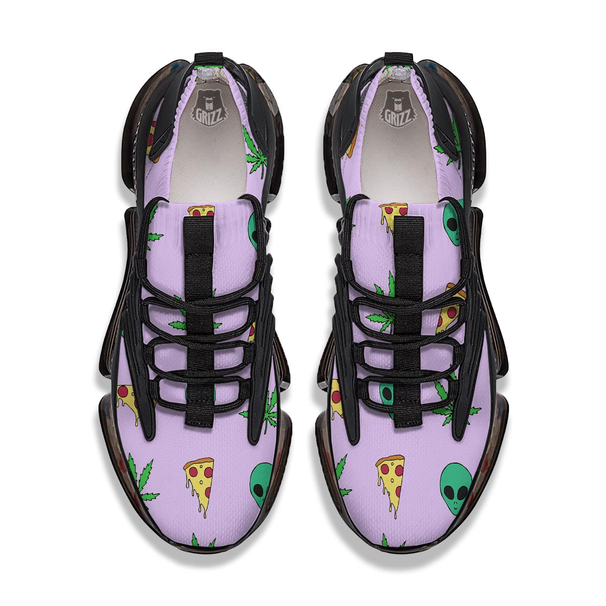 Ufo Pizza Trippy Print Pattern Black Gym Shoes-grizzshop