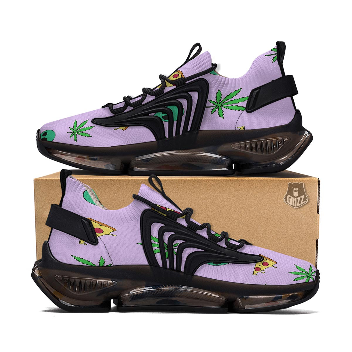 Ufo Pizza Trippy Print Pattern Black Gym Shoes-grizzshop