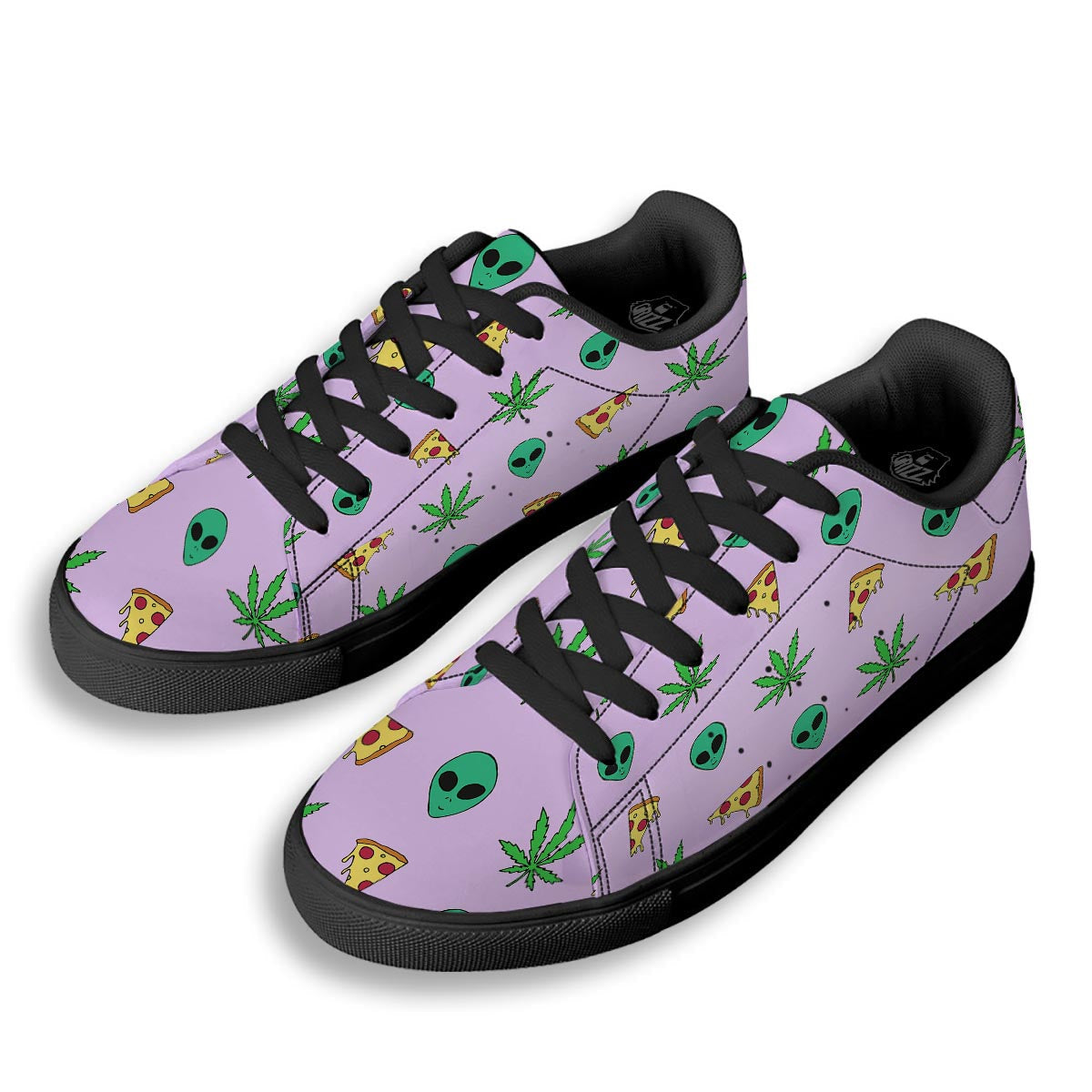 Ufo Pizza Trippy Print Pattern Black Low Top Sneakers-grizzshop