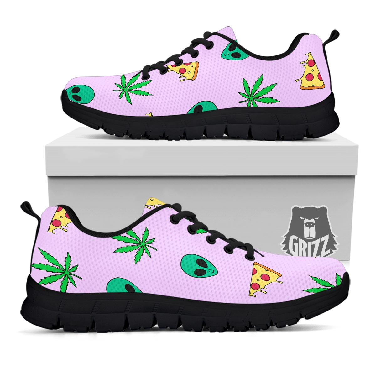 Ufo Pizza Trippy Print Pattern Black Sneaker-grizzshop