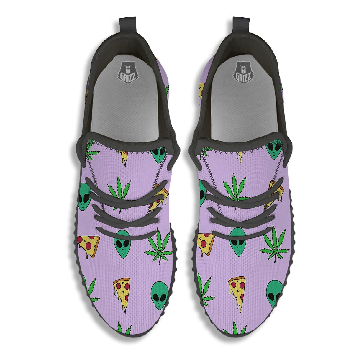 Ufo Pizza Trippy Print Pattern Black Walking Shoes-grizzshop