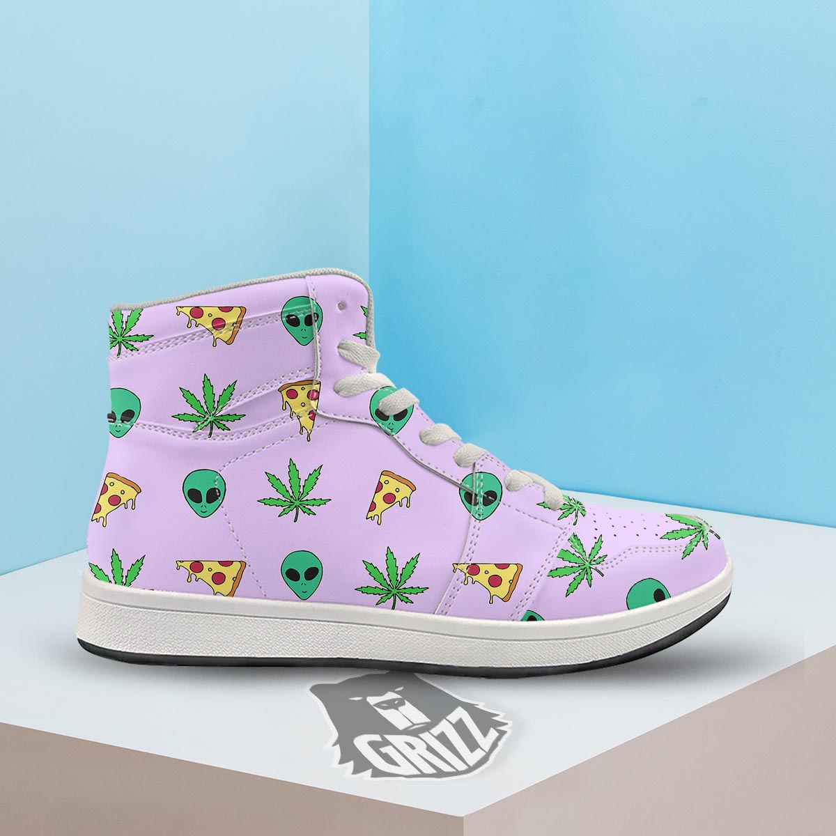 Ufo Pizza Trippy Print Pattern High Top Sneakers-grizzshop