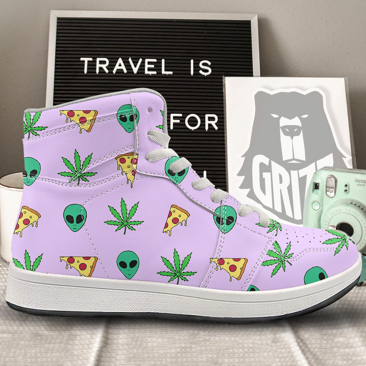 Ufo Pizza Trippy Print Pattern High Top Sneakers-grizzshop