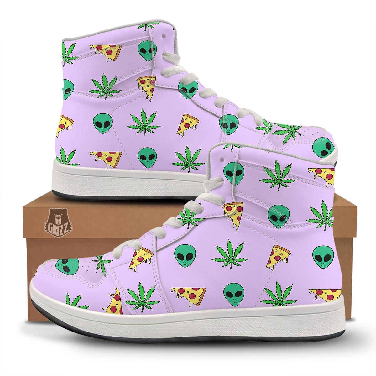 Ufo Pizza Trippy Print Pattern High Top Sneakers-grizzshop