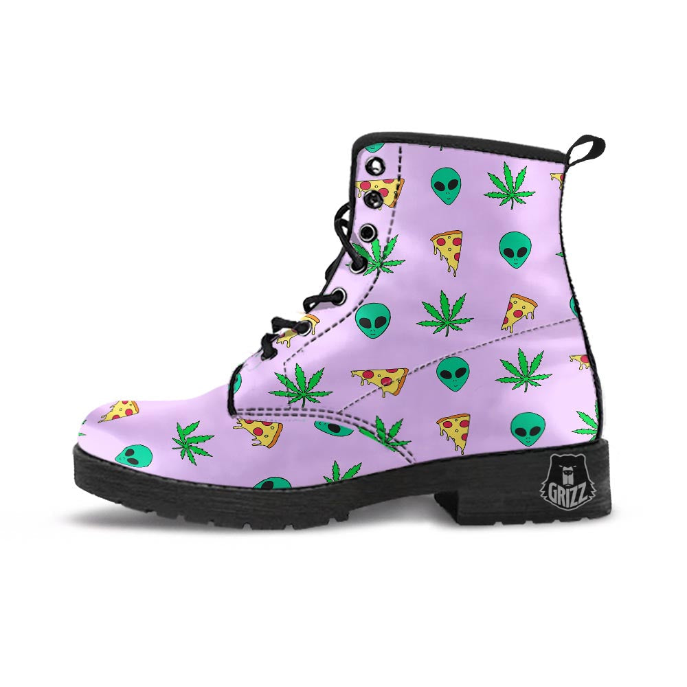 Ufo Pizza Trippy Print Pattern Leather Boots-grizzshop