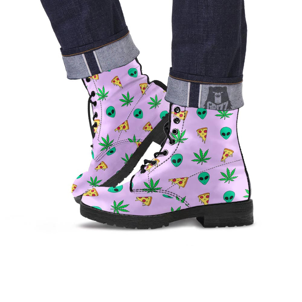Ufo Pizza Trippy Print Pattern Leather Boots-grizzshop