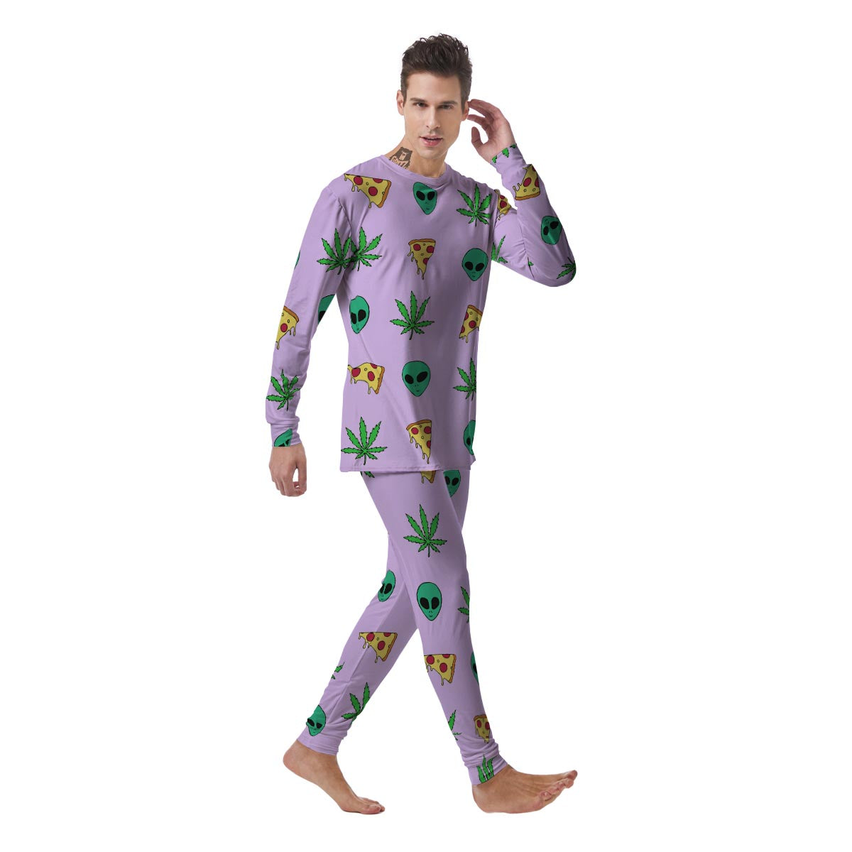 Ufo Pizza Trippy Print Pattern Men's Pajamas-grizzshop