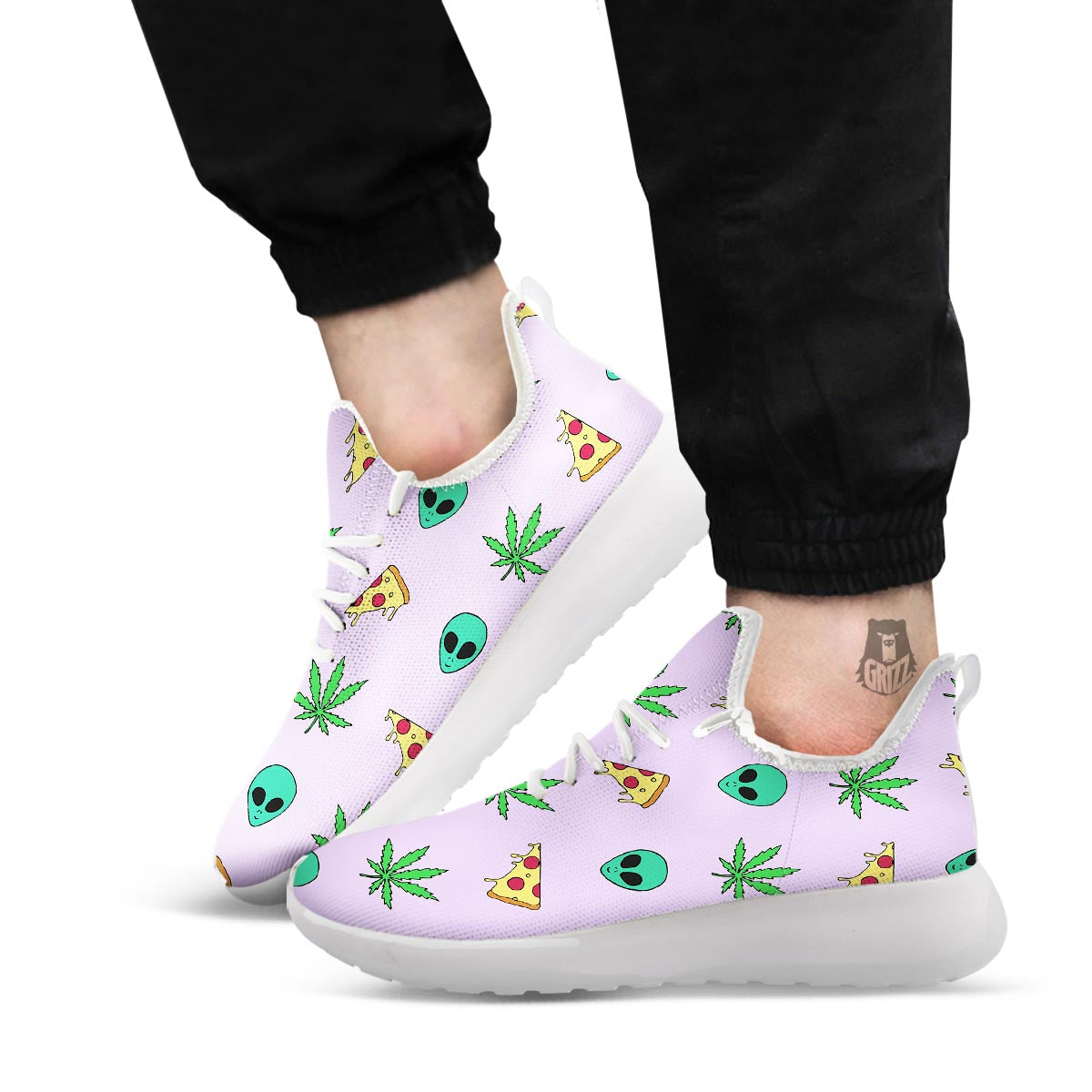 Ufo Pizza Trippy Print Pattern White Athletic Shoes-grizzshop