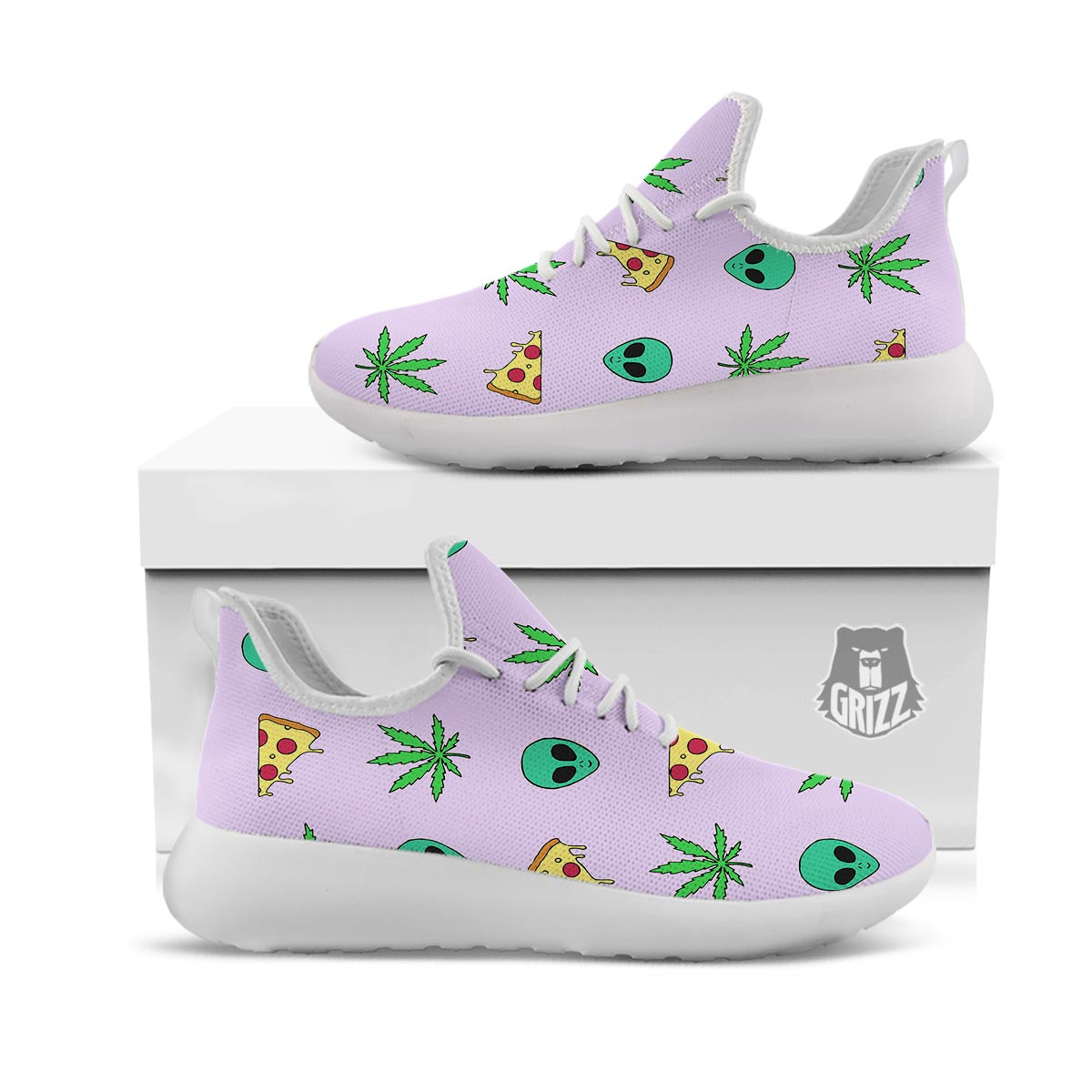 Ufo Pizza Trippy Print Pattern White Athletic Shoes-grizzshop