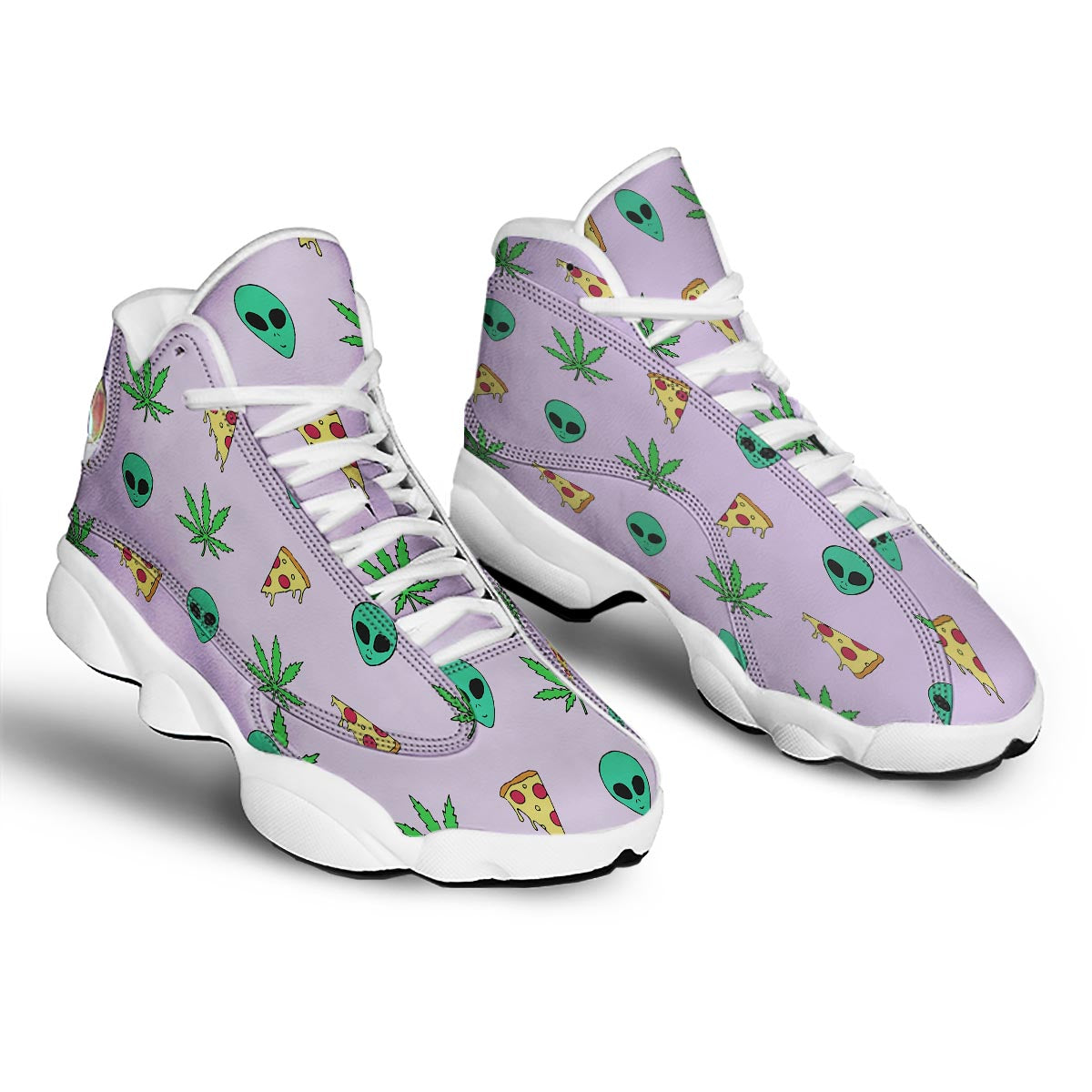 Ufo Pizza Trippy Print Pattern White Basketball Shoes-grizzshop