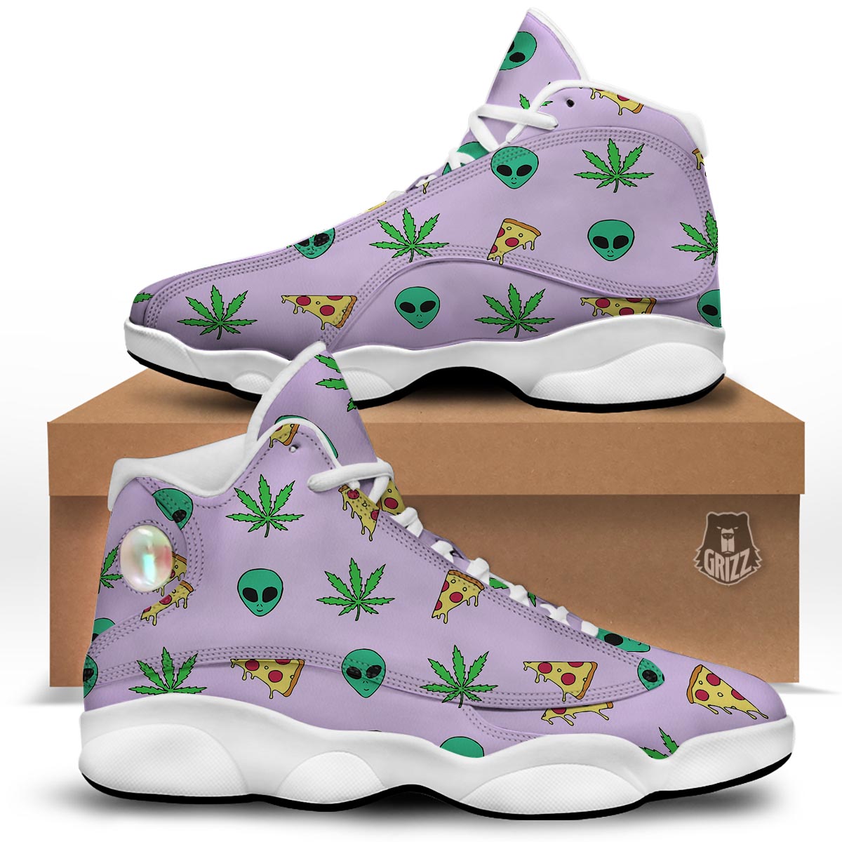 Ufo Pizza Trippy Print Pattern White Basketball Shoes-grizzshop