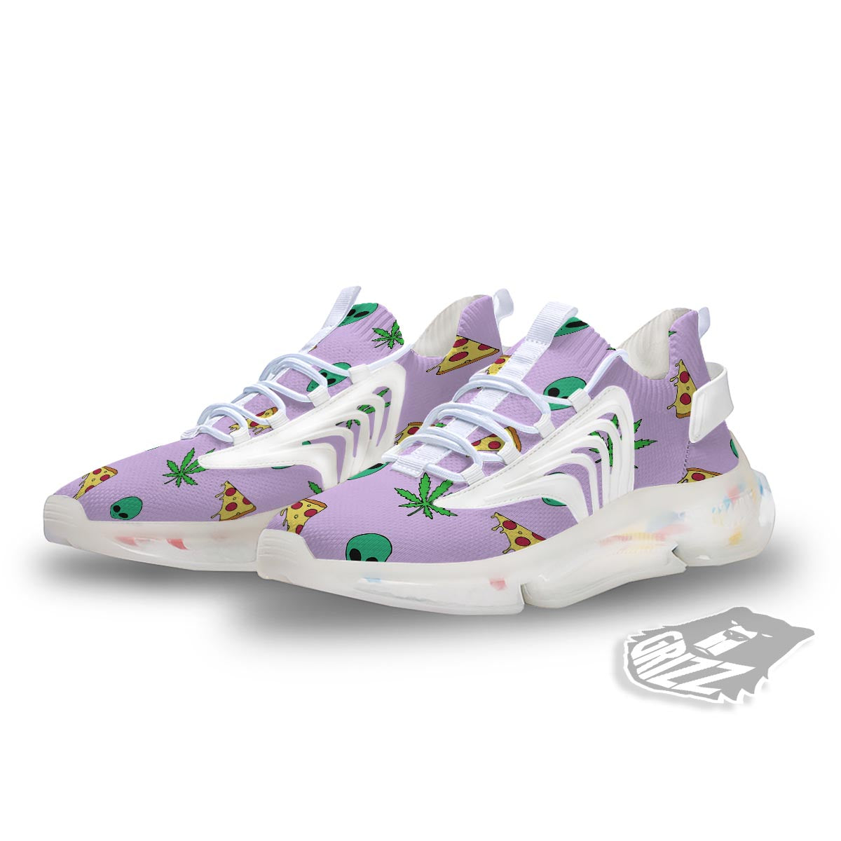 Ufo Pizza Trippy Print Pattern White Gym Shoes-grizzshop