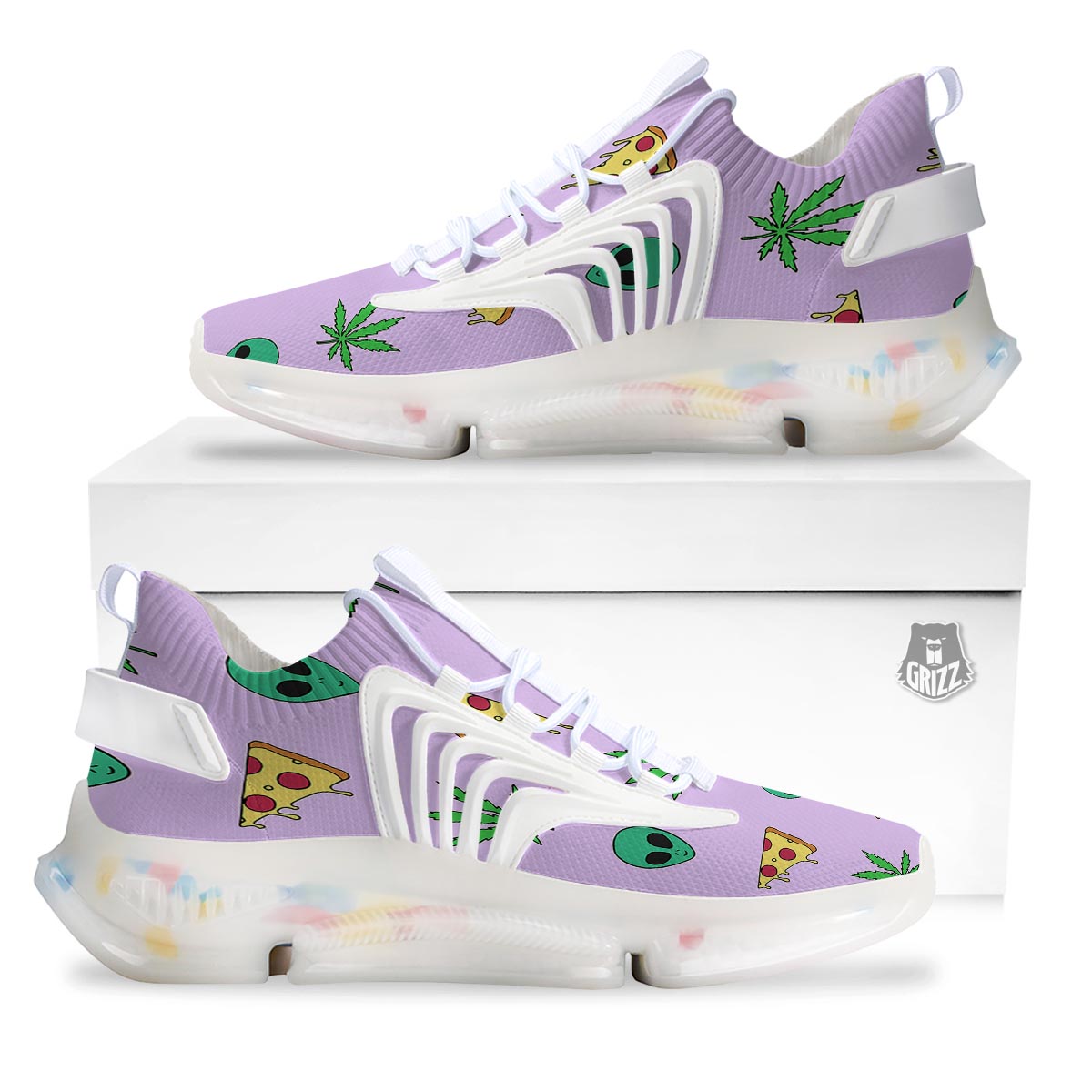 Ufo Pizza Trippy Print Pattern White Gym Shoes-grizzshop