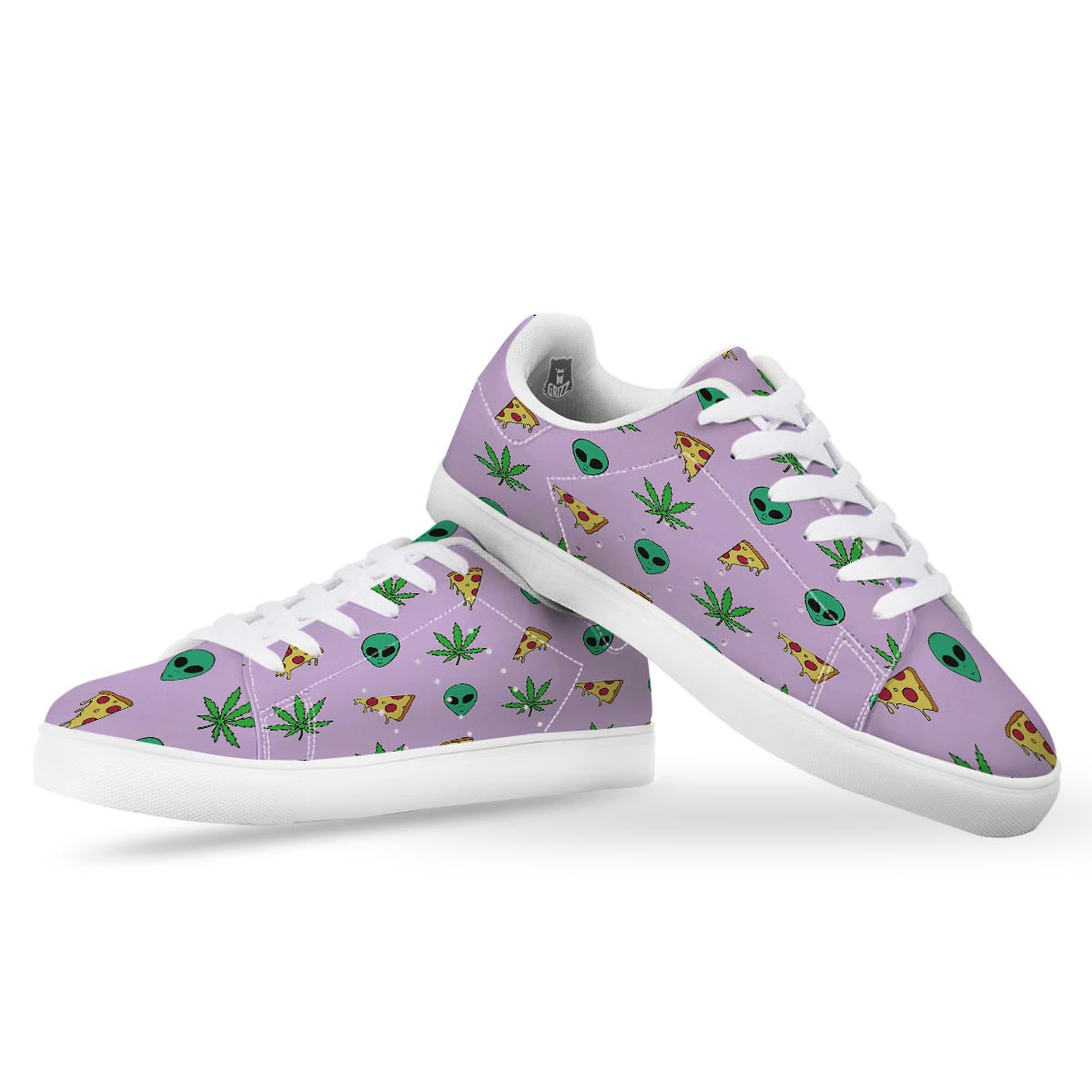 Ufo Pizza Trippy Print Pattern White Low Top Sneakers-grizzshop