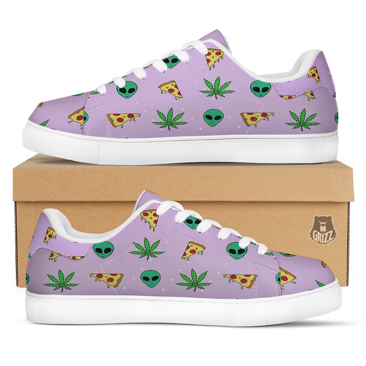 Ufo Pizza Trippy Print Pattern White Low Top Sneakers-grizzshop