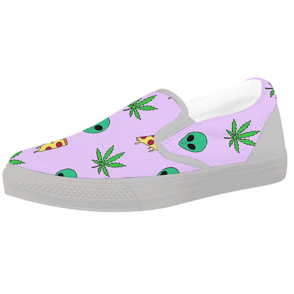 Ufo Pizza Trippy Print Pattern White Slip On Shoes-grizzshop