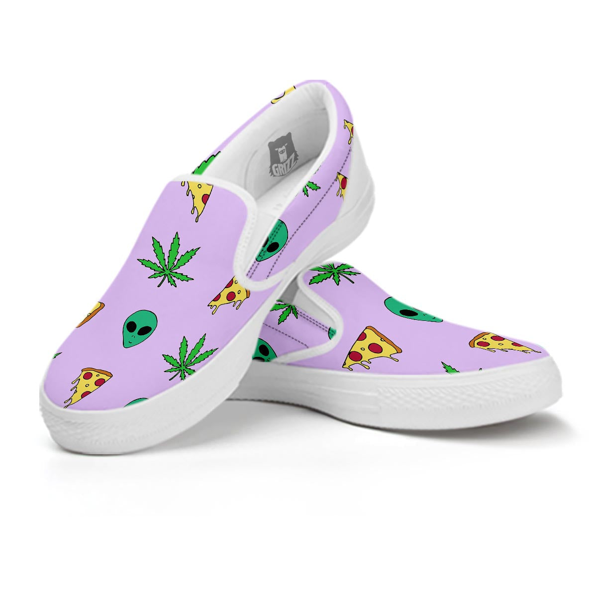 Ufo Pizza Trippy Print Pattern White Slip On Shoes-grizzshop