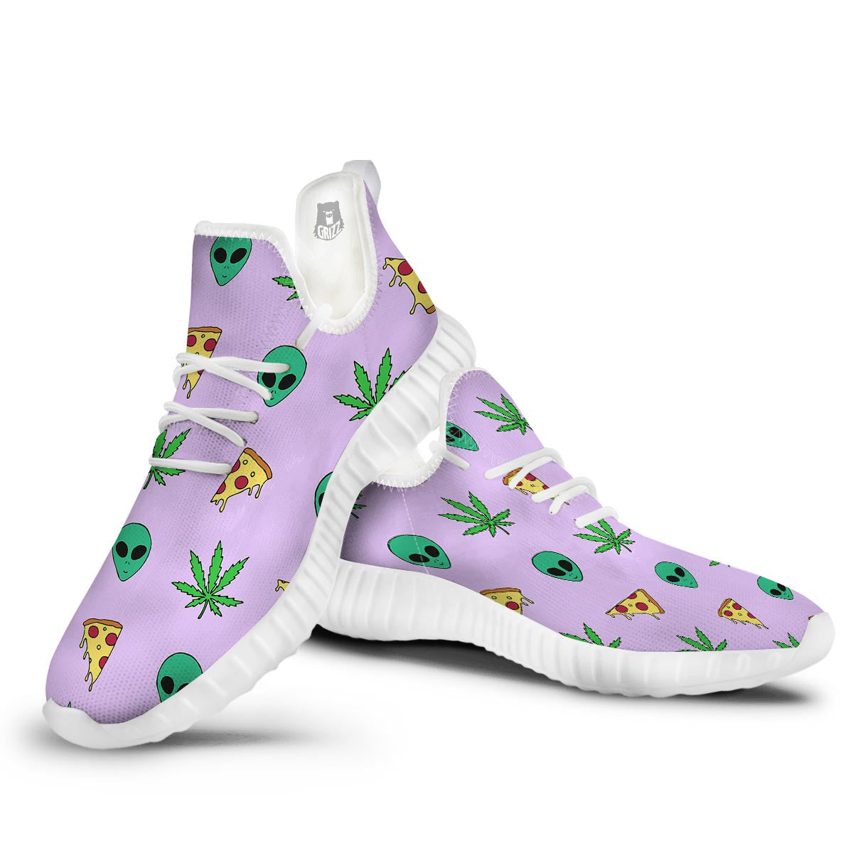 Ufo Pizza Trippy Print Pattern White Walking Shoes-grizzshop