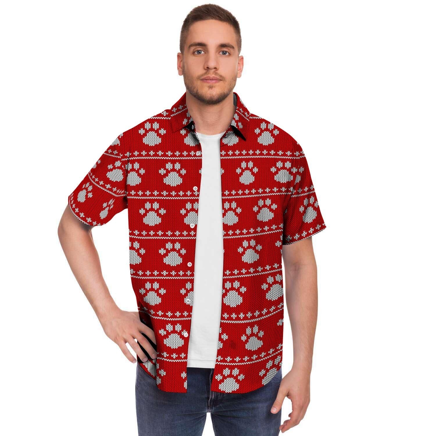 Ugly Christmas Paw Men's Short Sleeve Shirt-grizzshop