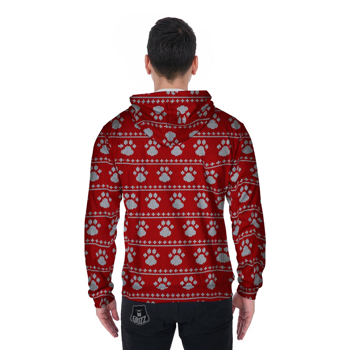Ugly Christmas Paw Men's Zip Up Hoodie-grizzshop
