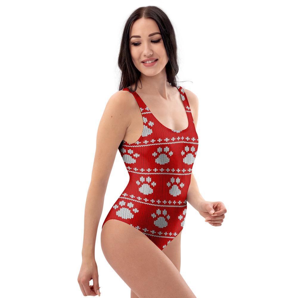 Ugly Christmas Paw One Piece Swimsuite-grizzshop